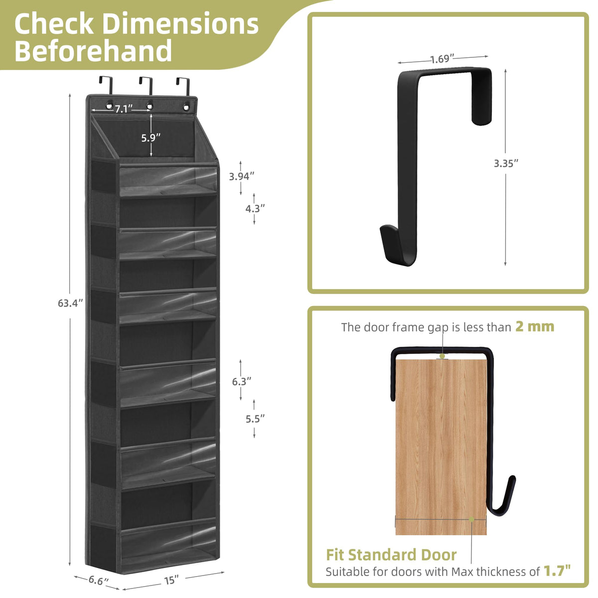 STORAGEIDEAS Over Door Organizer with 6 Extra Large Pockets 12 Side Pockets, 2-Pack Sturdy Closet
