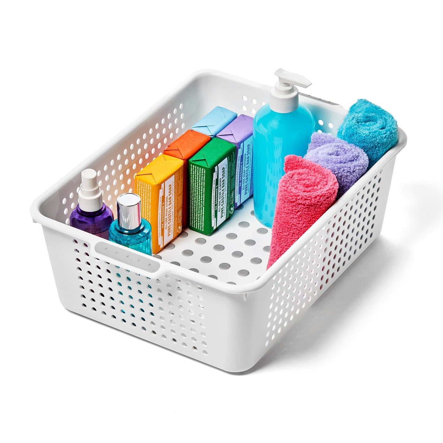 madesmart Classic Large Storage Basket with Soft Handle, White