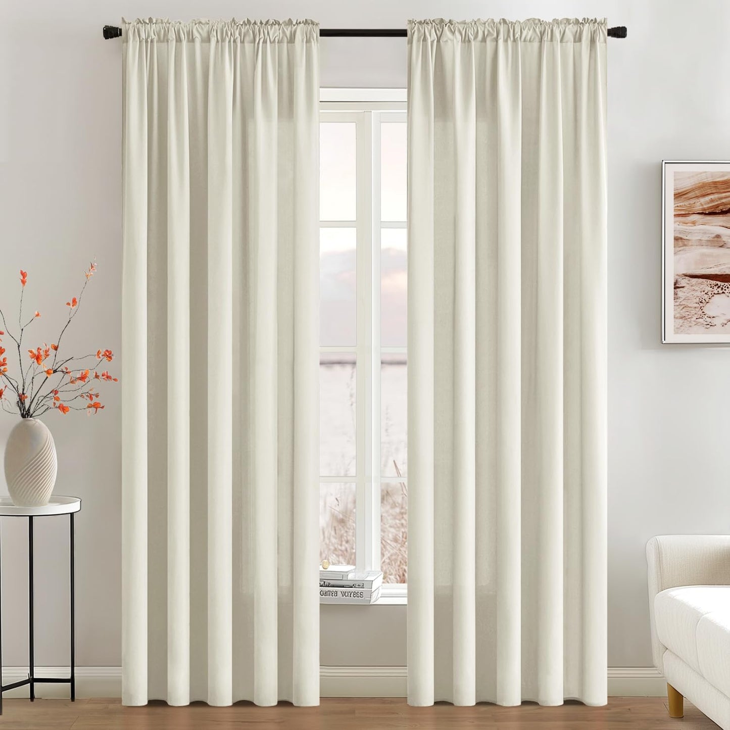 MIULEE Ivory Privacy Sheer Curtains That Let Light in 84 Inches Long Non-See-Through Semi Sheer