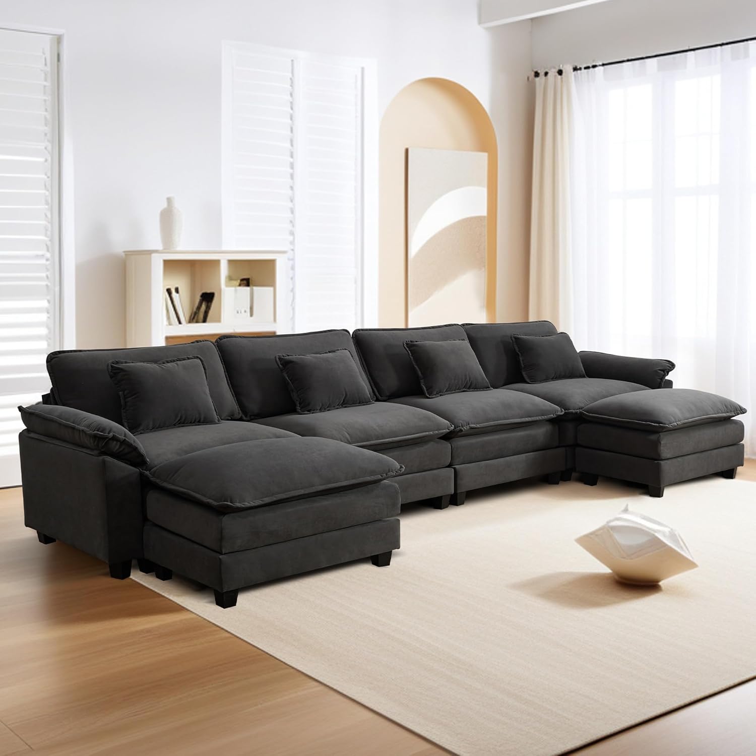 URRED Modular Sectional Sofa Comfy Cloud Couch, Modern Velvet Sofa Sleeper Deep Seat Couches with