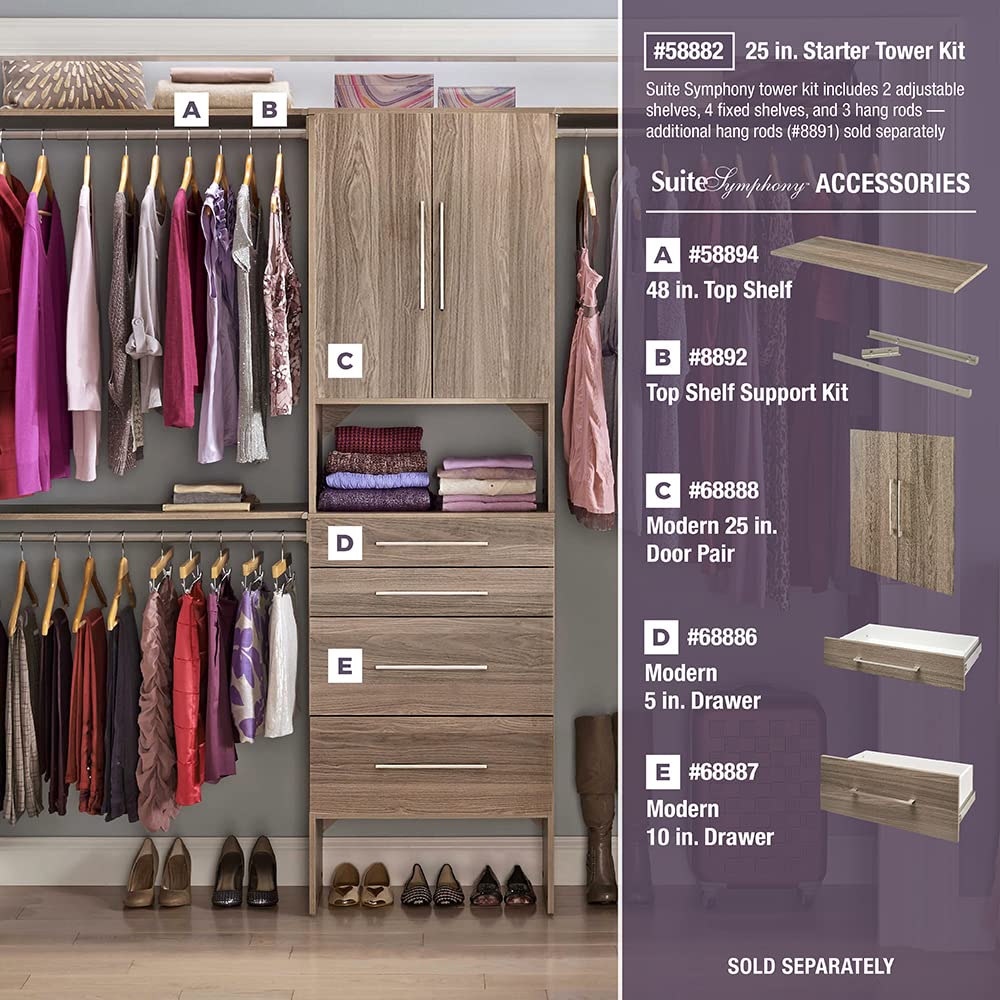 ClosetMaid SuiteSymphony Wood Closet Organizer Starter Kit with Tower and 3 Hang Rods, Shelves