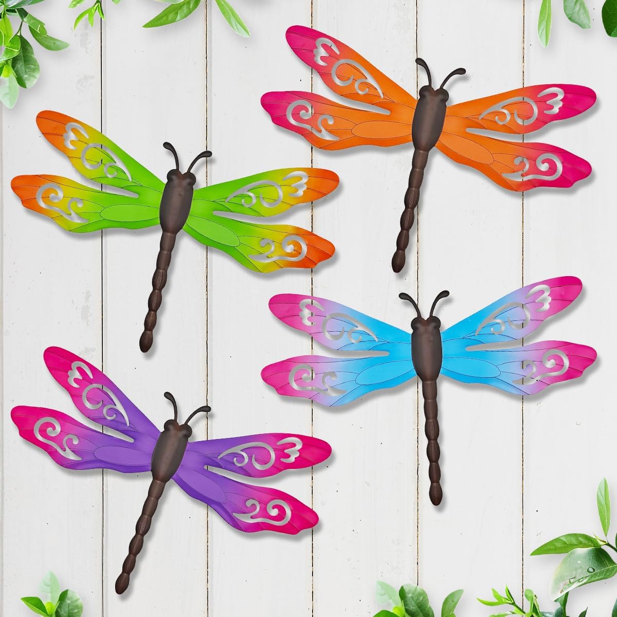 Metal Dragonfly Wall Decor, 4 Pack 14inch Metal Dragonfly Wall Hanging Sculpture Decor for Outdoor