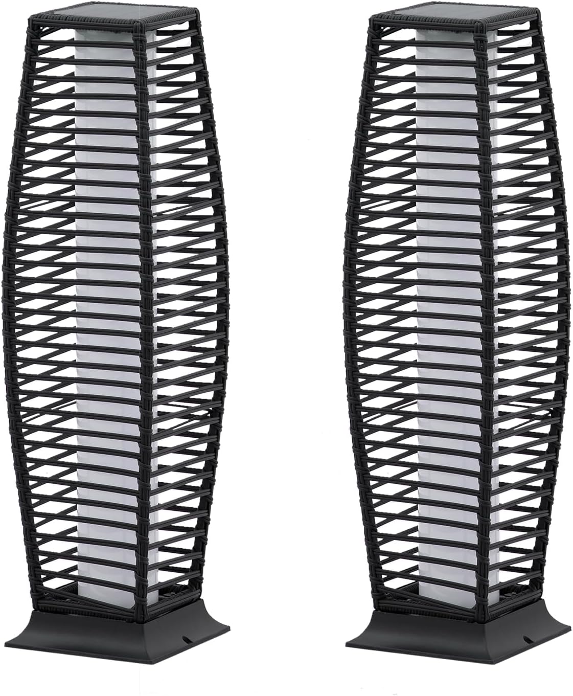 2 Pieces Outdoor Floor Lamp Weather-Resistant Outdoor Wicker Light Solar Powered Lantern Deck