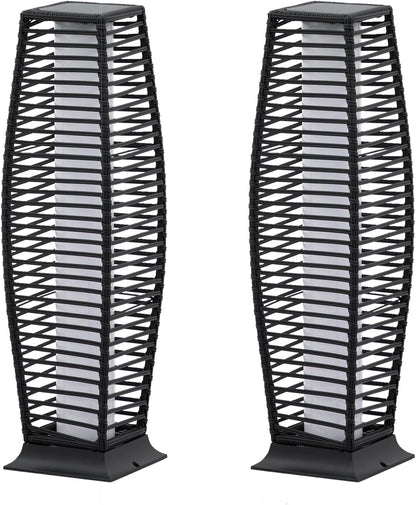 2 Pieces Outdoor Floor Lamp Weather-Resistant Outdoor Wicker Light Solar Powered Lantern Deck