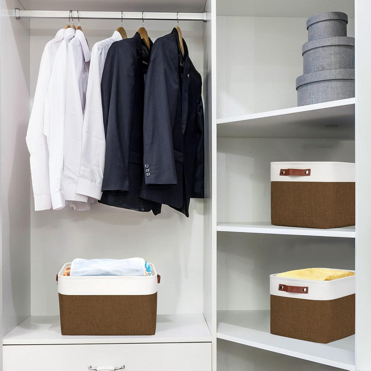 Storage Bins Large Fabric Storage Baskets for Shelves 3 Pack, Decorative Linen Closet Baskets with