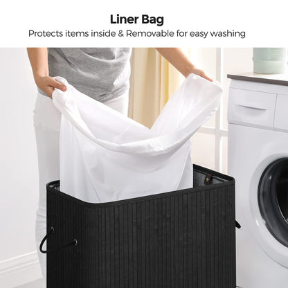 SONGMICS Laundry Hamper with Lid, Bamboo Laundry Basket, Removable Machine Washable Laundry Basket