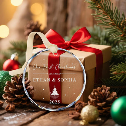 Personalized First Christmas Married Ornament 2025, 1st Year Wedding Ornament for Newlywed, Custom