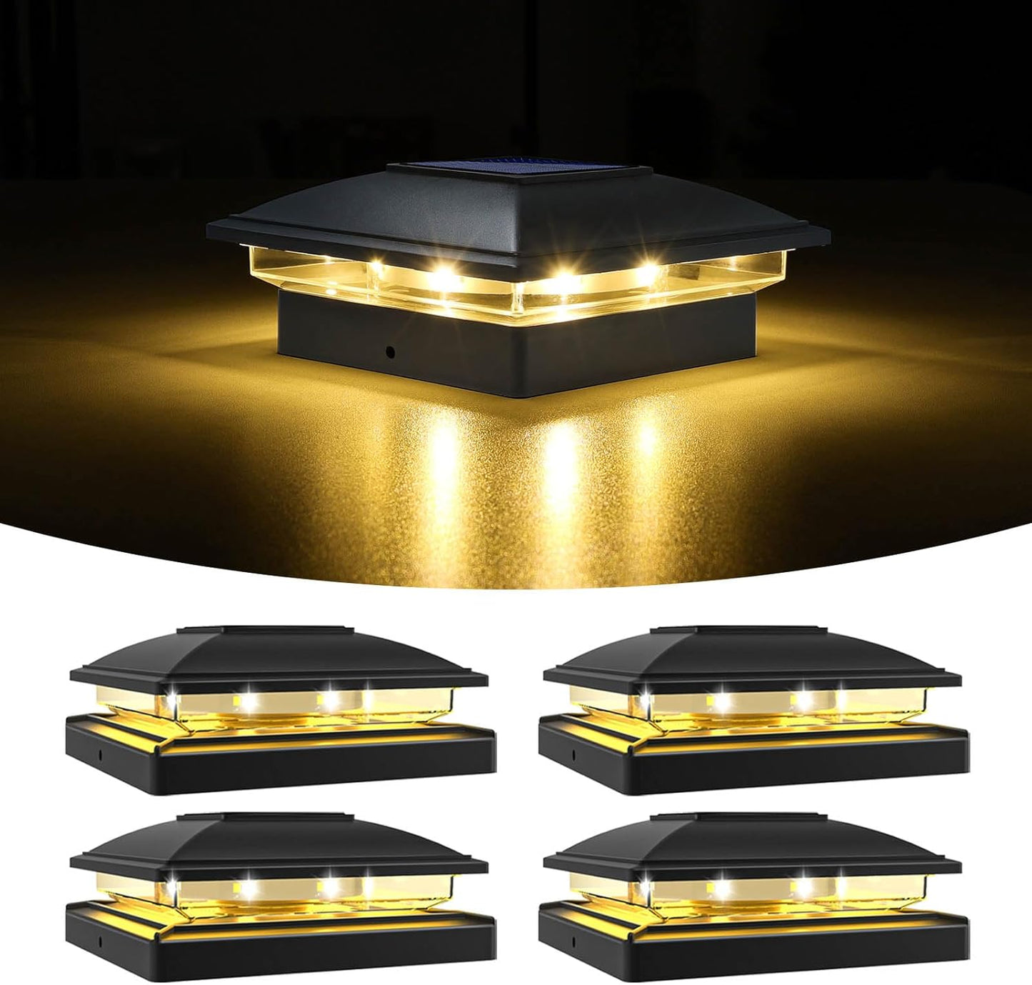 VOLISUN Solar Post Cap Light Outdoor Waterproof 4pack,Solar Fence - Post Lights for 4x4 5x5 6x6