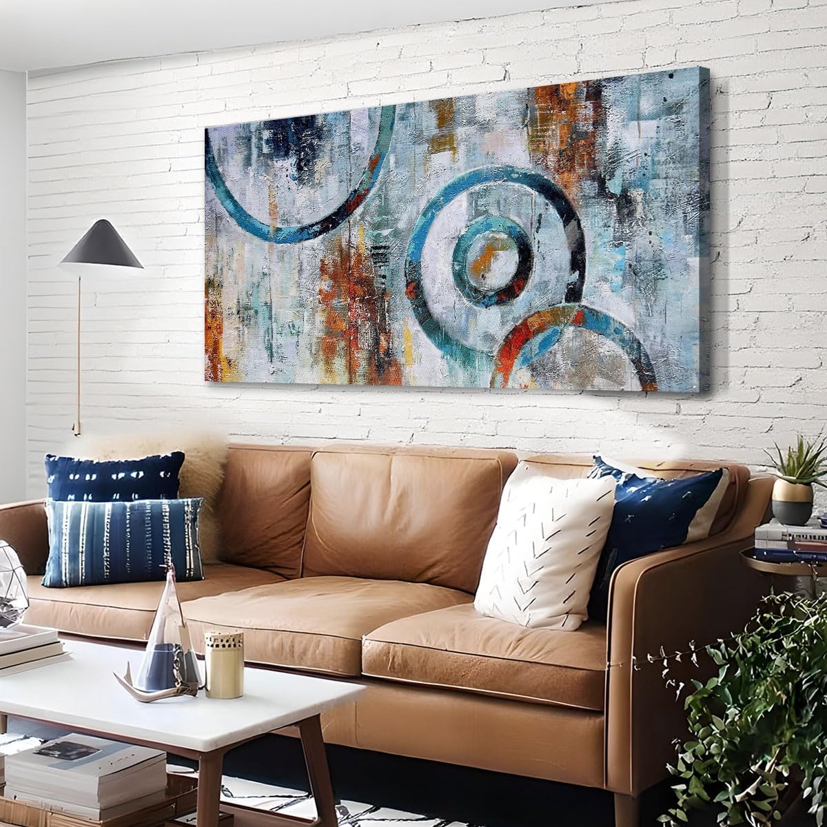 Arjun Abstract Wall Art Geometric Canvas Circle Painting Modern Grey Brown Picture Simple Artwork