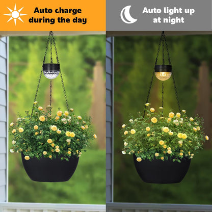 2 Packs Hanging Planters Basket for Outdoor Plants, Solar Powered Self Watering Black Round Plastic