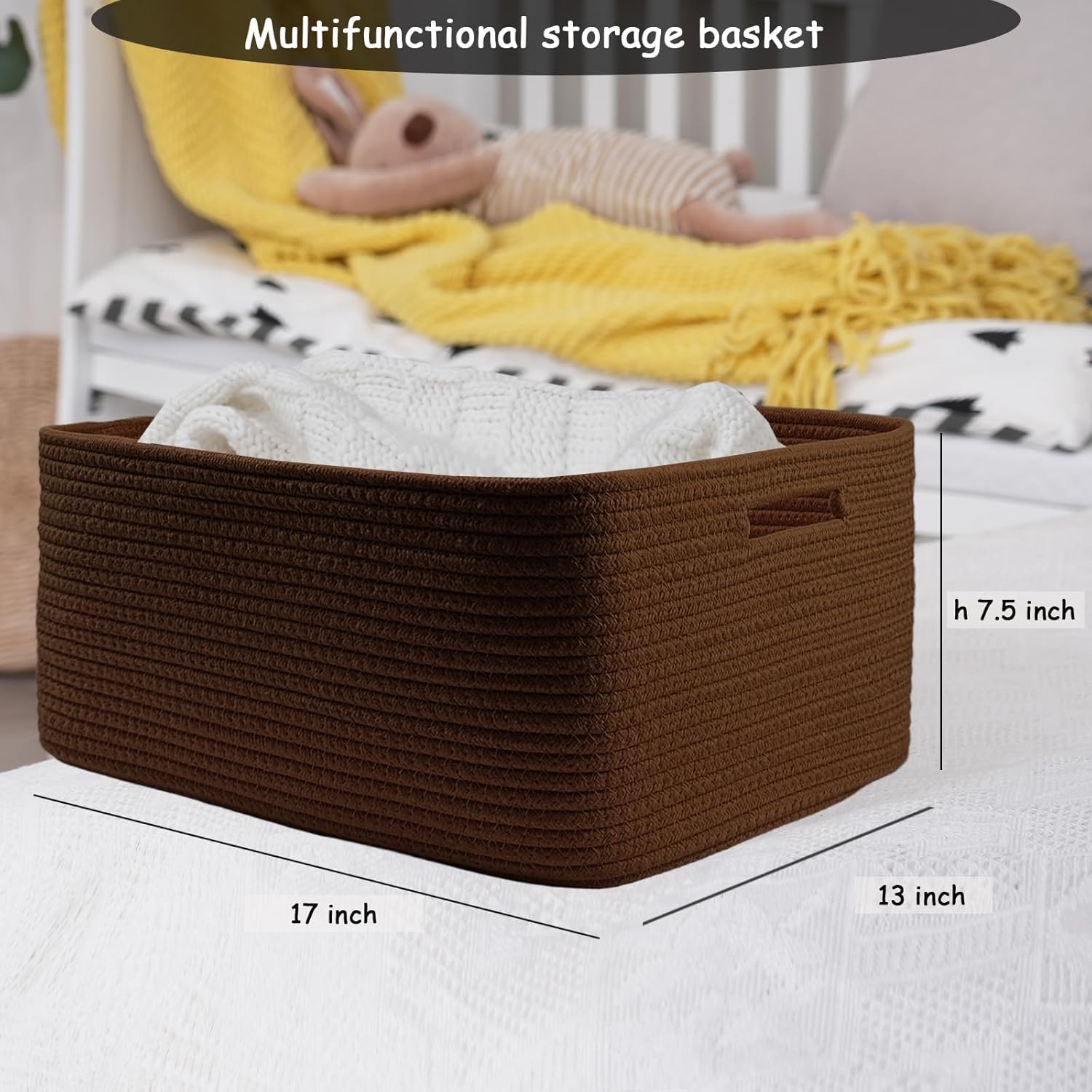COMFY-HOMI Cotton Rope Woven Basket with Handles for Shelves,Toys,Book, Cloth Storage Baskets for