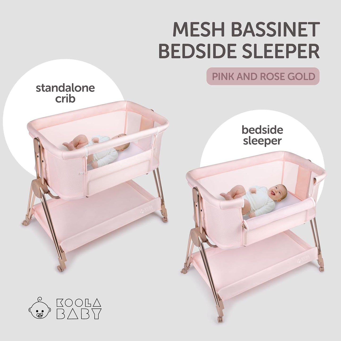 Baby Bedside Sleeper - Bassinet & Bedside Crib with Height Adjustment & Wheels - Can Be Placed Next