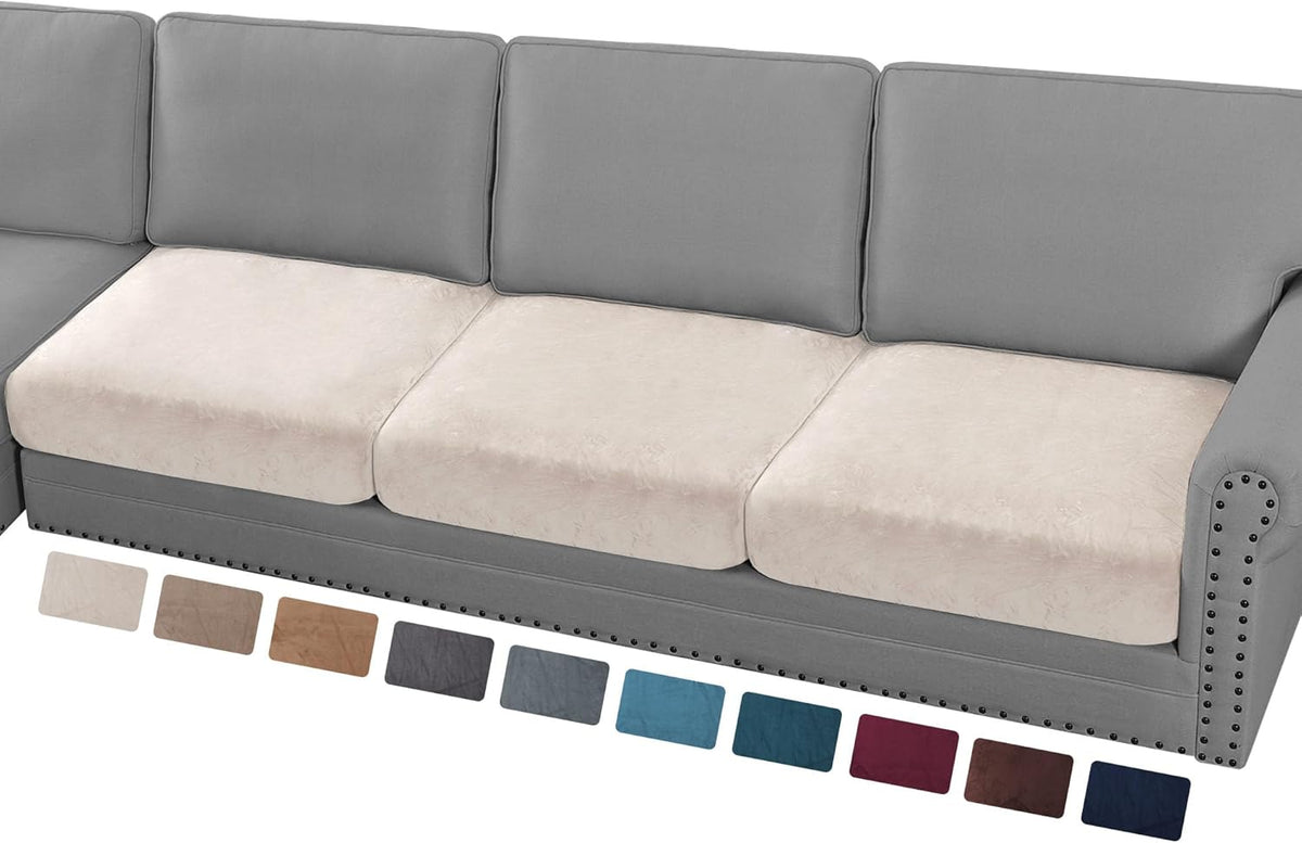 PrinceDeco Sectional Couch Cushion Covers 3 Pieces Velvet Separate Couch Cover Extra Large Stretch