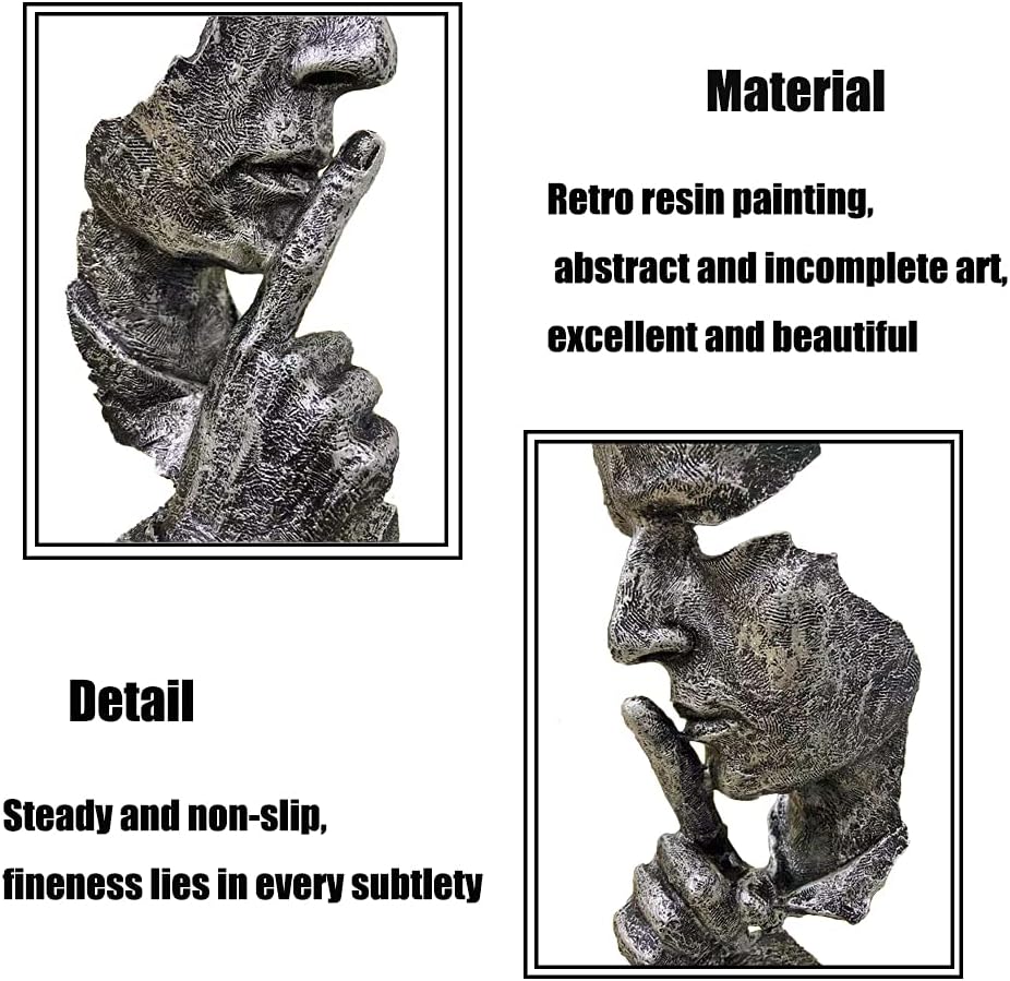 Silence is a Golden Statue Modern Mens Creative Office Home Room Decorations Sculpture Friends