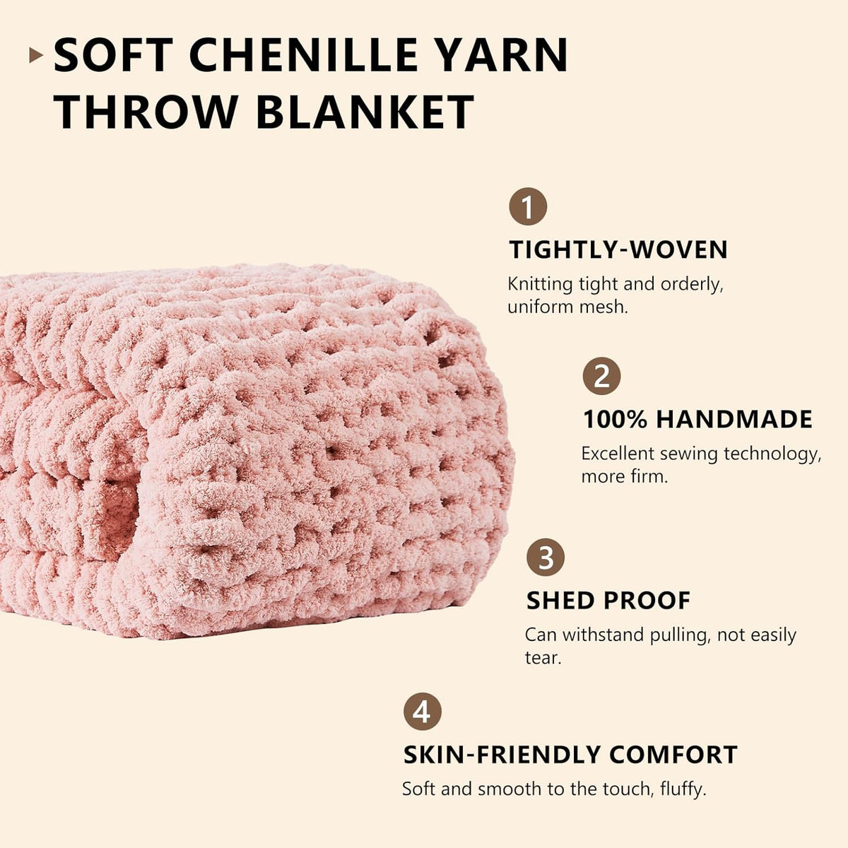 L'AGRATY Chunky Knit Blanket Throw - Soft Chenille Yarn Throw Blanket 40x50： Handmade Thick Cable