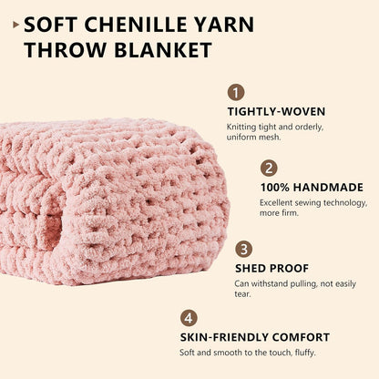 L'AGRATY Chunky Knit Blanket Throw - Soft Chenille Yarn Throw Blanket 40x50: Handmade Thick Knit