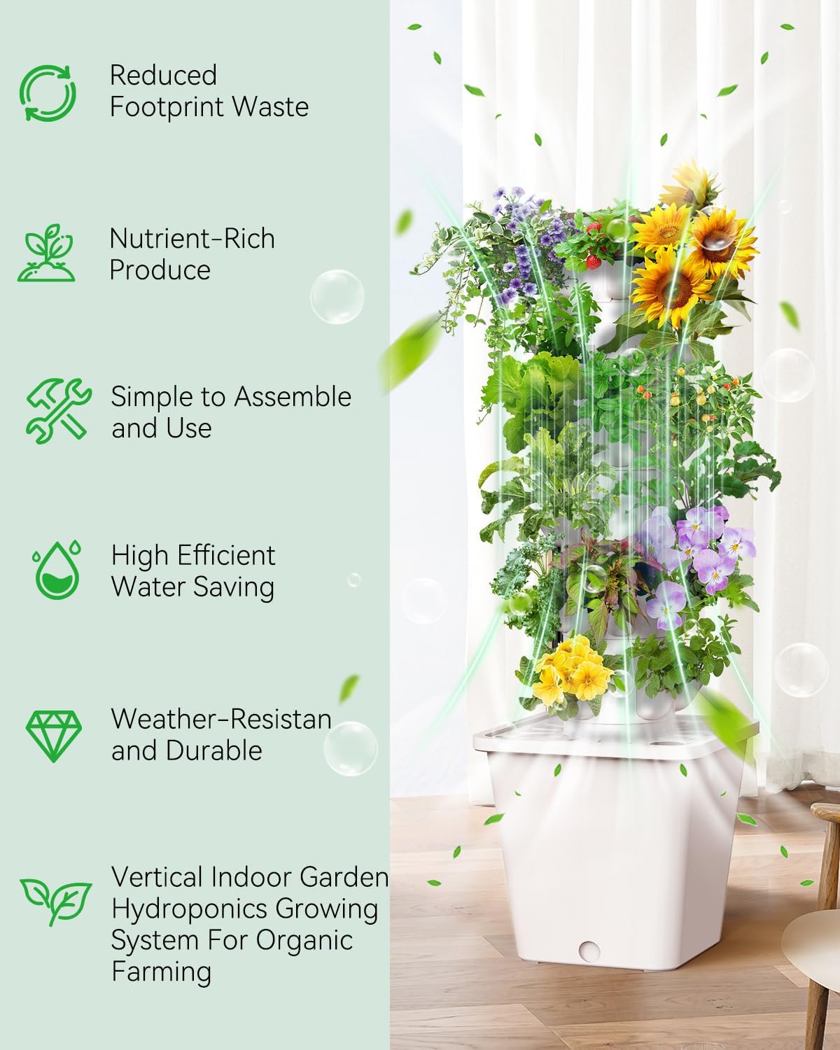 Vertical Hydroponics Growing System Kit, Indoor Outdoor Gardening System Kits, Herb & Fruits
