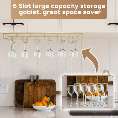Xverycan Wine Glass Rack Under Cabinet, 6 Row Extreme Large Stemware Hanger, Metal Wine Goblet