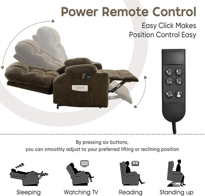 Oversized Dual Motor Lay Flat Power Lift Recliner Chair with Massage, Heating, Lumbar Pillow, USB &