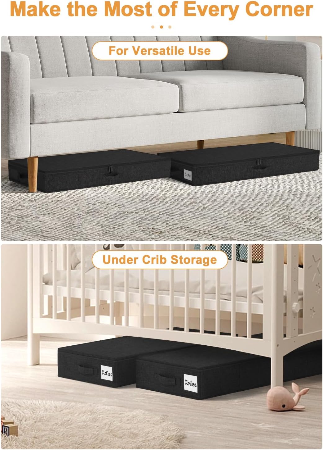 punemi Under Bed Storage Containers, 4.5 Inches Tall Low Profile Underbed Clothes Storage Organizer