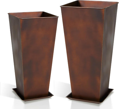 WORTH Garden Large Metal Planter Set of 2 (25" & 28" H.), Matte Bronze Retro Finish Tall Square