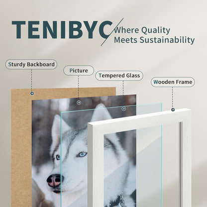 5x7 Picture Frame 3 Pack - White Woodgrain, Solid Wood & HD Tempered Glass, Table Display or Wall