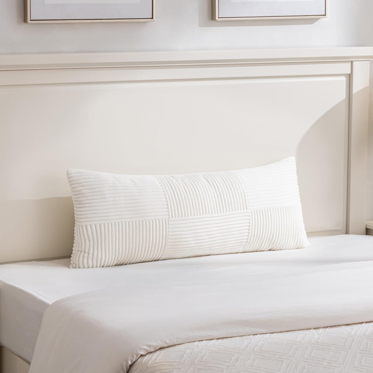 Fancy Homi Set of 2 Cream White Boho Long Lumbar Body Decorative Throw Pillow Cover 14x36 Inch for