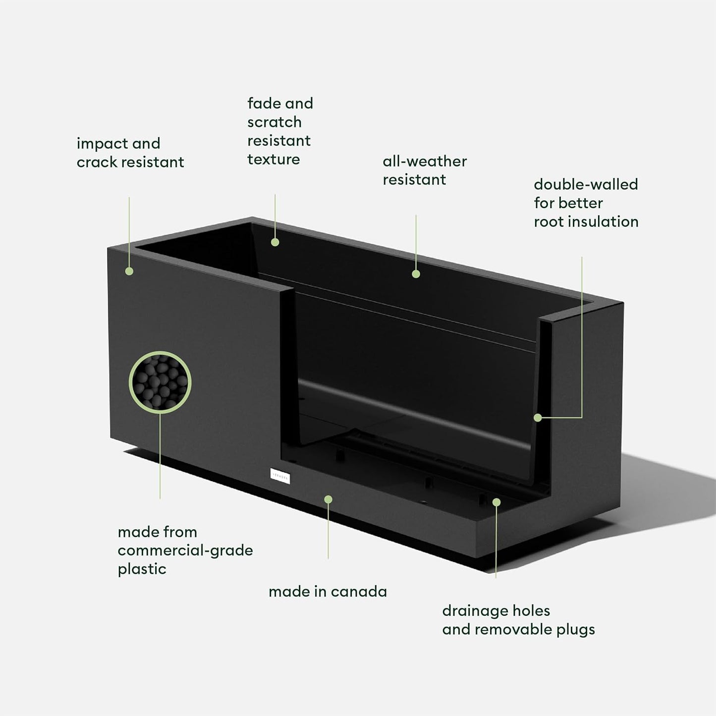 Veradek Block Series Long Box Planter - Large Rectangular Planter for Indoor or Outdoor Patio/Porch