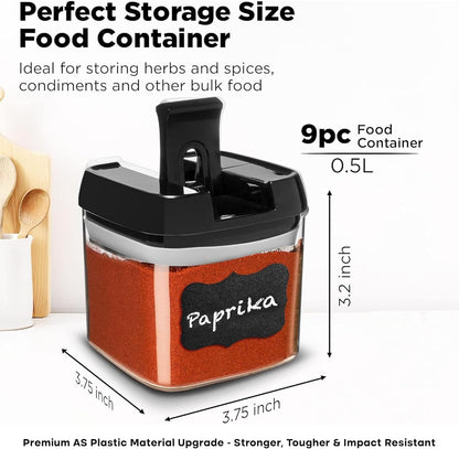 Shazo 9 PC Airtight Food Storage Containers - BPA Free Clear Plastic Snack & Spice Containers with