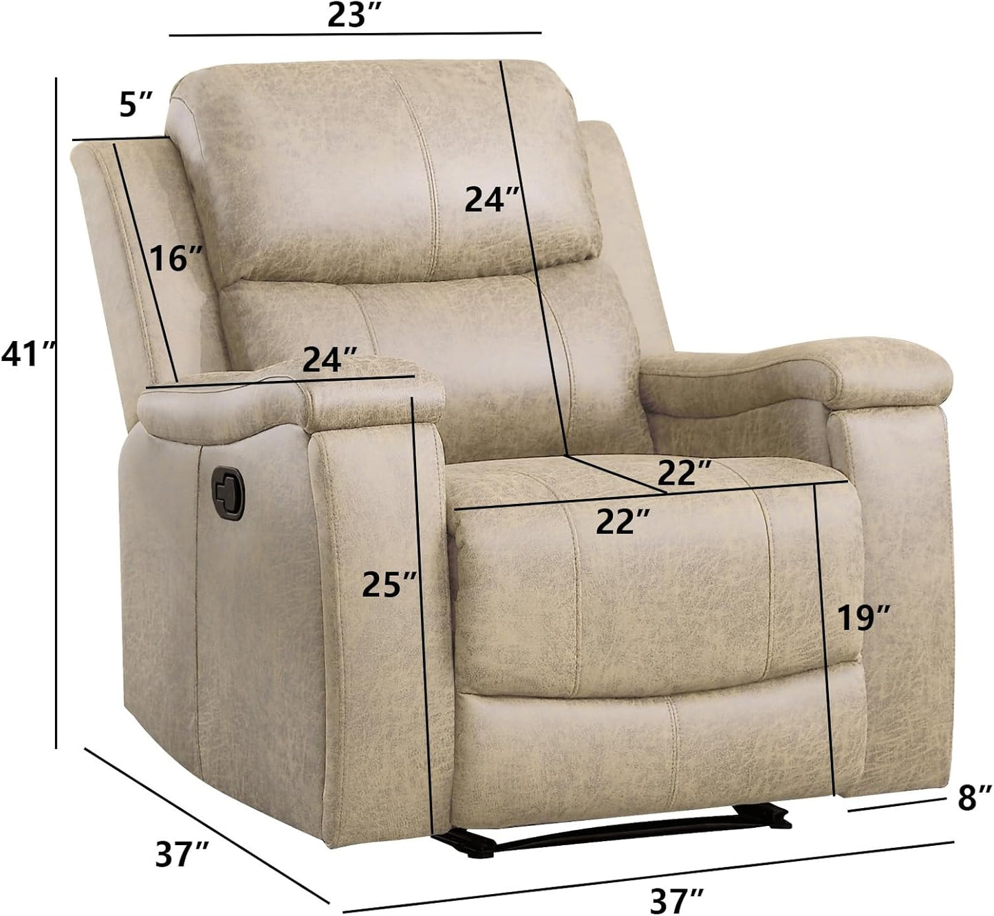 EBELLO Recliner Chair, Single Overstuffed Sofa Recliner, Breathable Faux Leather Manual Reclining
