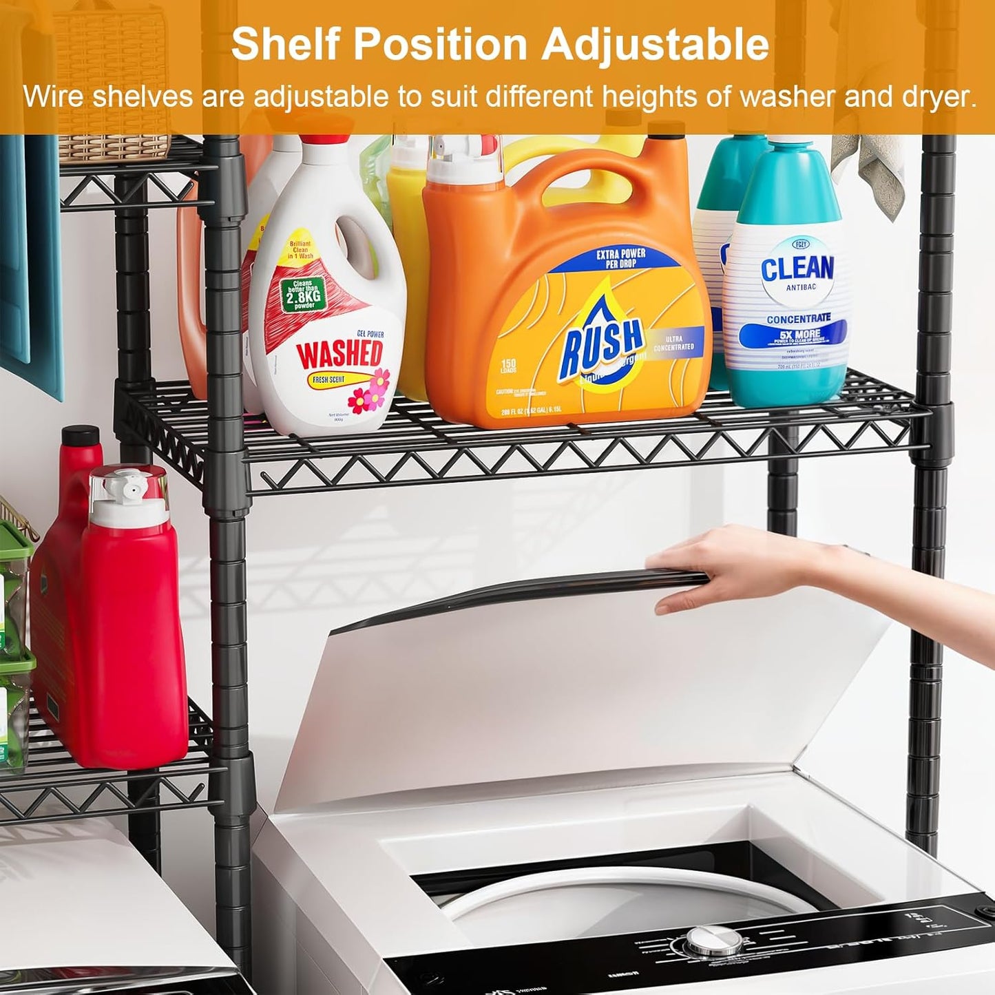 U14 Over Washer and Dryer Storage Shelves, 4 Tiers Laundry Room Storage and Organizer System, Space