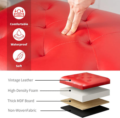 Joveco Leather Storage Ottoman, 24" Rectangle Square Bench Foot Rest Stool for Bedroom Living Room
