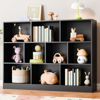 Cozy Castle Black Bookshelf, 3-Tier Open Shelf Bookcase, 10 Cube Storage Organizer with Anti-Tilt