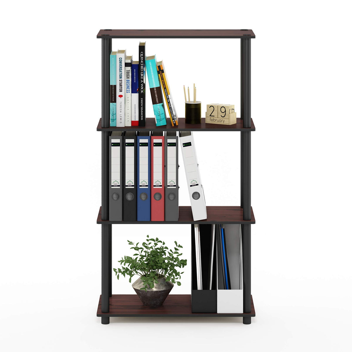 Furinno Turn-N-Tube Storage Shelves, 4-Tier Book Shelf, Corner Shelf, Toolless Open Shelves, for