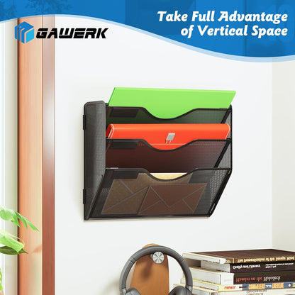 3 Tier Hanging Wall File Organizer, Mesh Mail Paper Orgnization Hanging File Folder Holder for Home