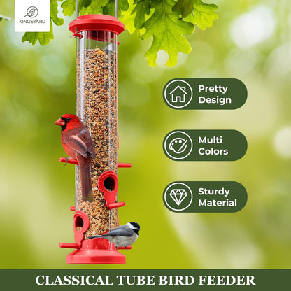Kingsyard 2 Pack Tube Bird Feeders for Outdoors Hanging, Premium Hard Plastic Bird Feeder with 6