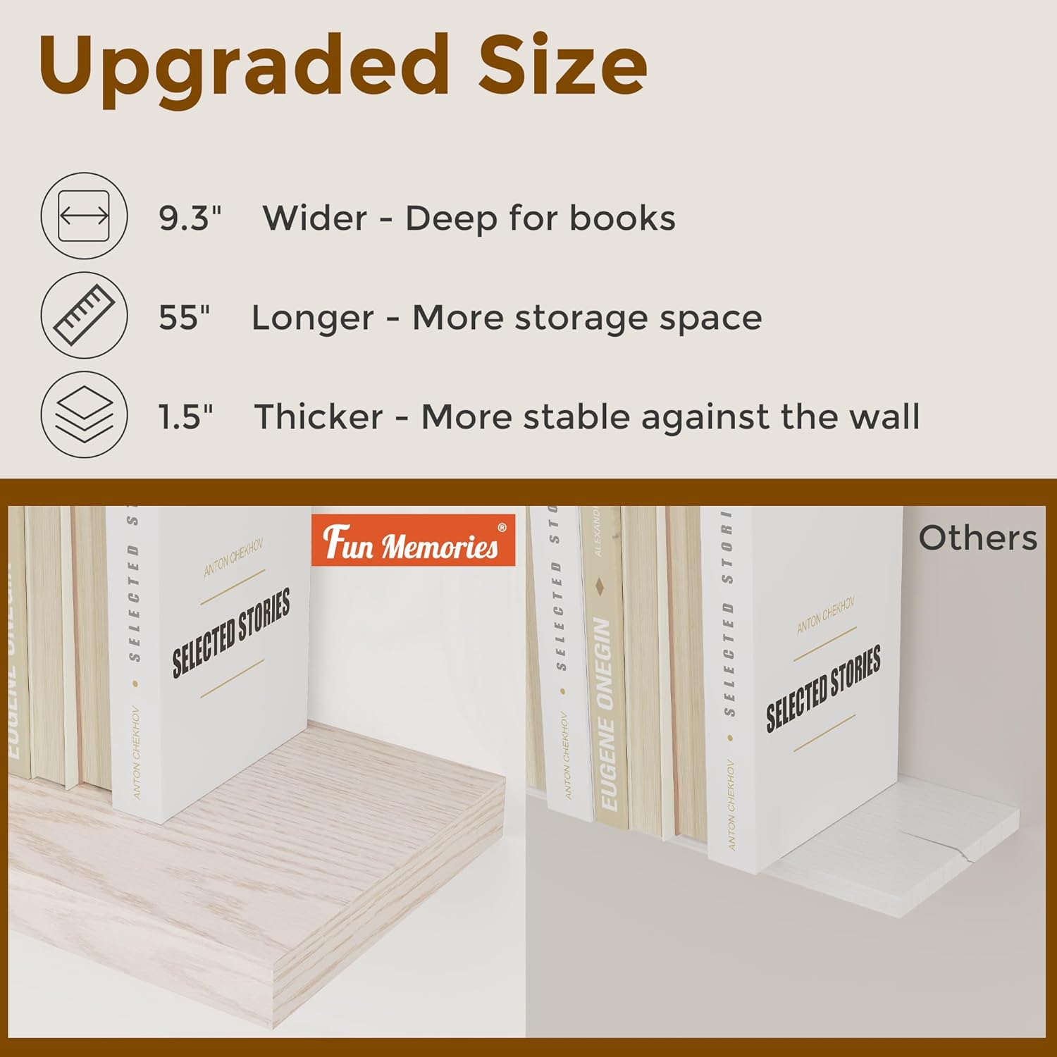 Floating Shelves 55 Inch Long, 55"W x 9"D Wall Shelf Invisible Bracket, 9 Inch Deep Floating Shelf