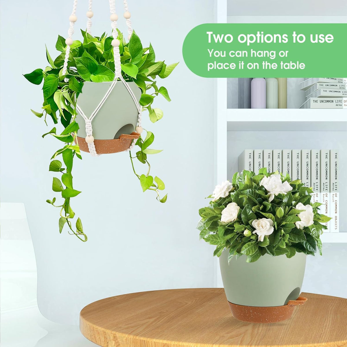 Hanging Planters for Indoor Outdoor Plants, 2 Pack Self Watering Hanging Pot with Drainage Holes