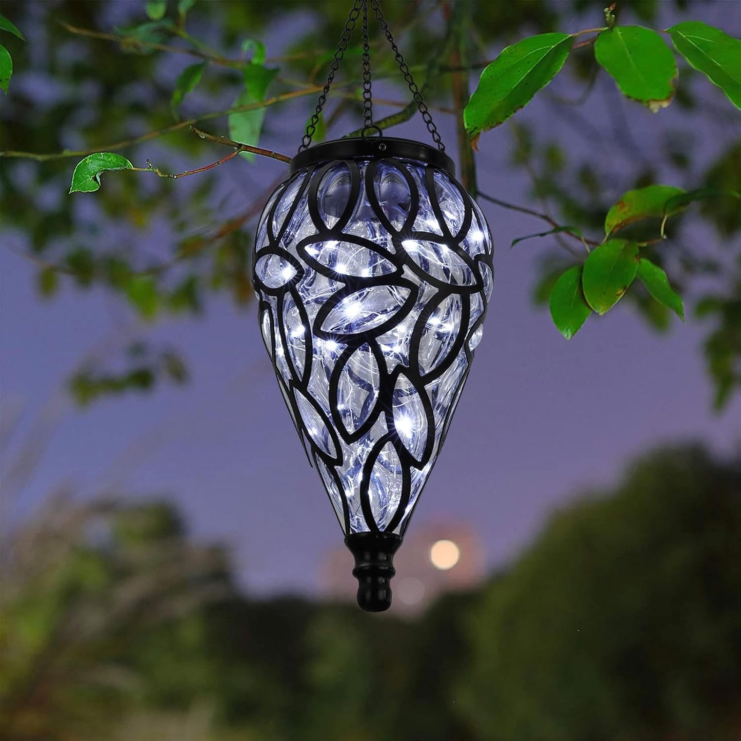 SUNNYPARK Outdoor Plastic Solar Hanging Lantern, 15 Cool White LEDs Twinkle Effect Tear-Shaped