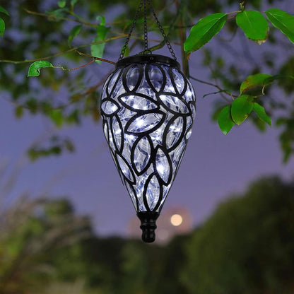 SUNNYPARK Outdoor Plastic Solar Hanging Lantern, 15 Cool White LEDs Twinkle Effect Tear-Shaped