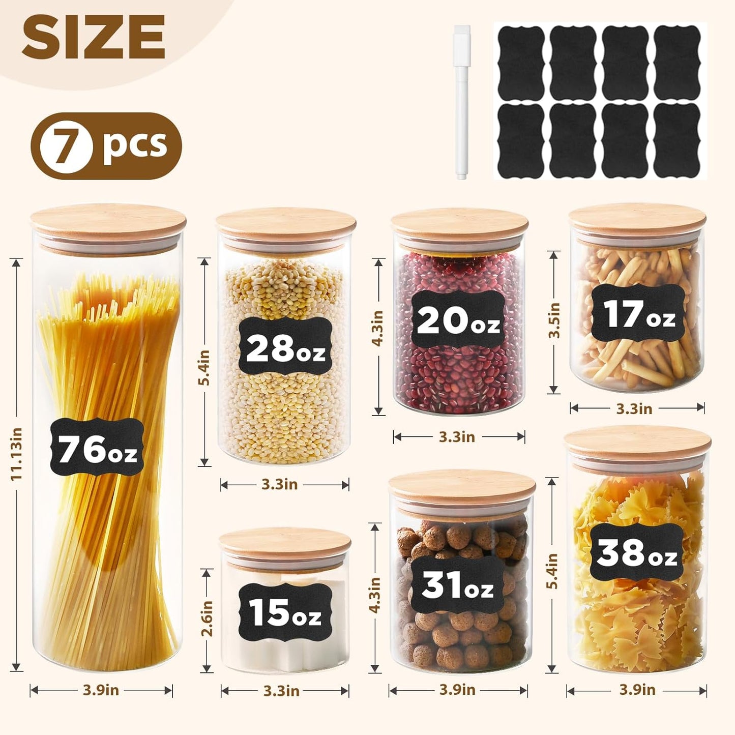 Glass Food Storage Jars, Glass Jars with Bamboo Lids, Kitchen Storage Jars, Canisters with Airtight