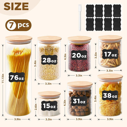 Glass Food Storage Jars, Glass Jars with Bamboo Lids, Kitchen Storage Jars, Canisters with Airtight
