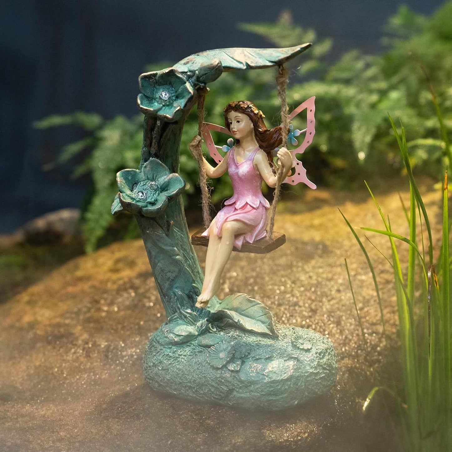Garden Flower Fairy Outdoor Statue Decor Funny Swing Fairy Ornaments Figurines for Patio Lawn Yard