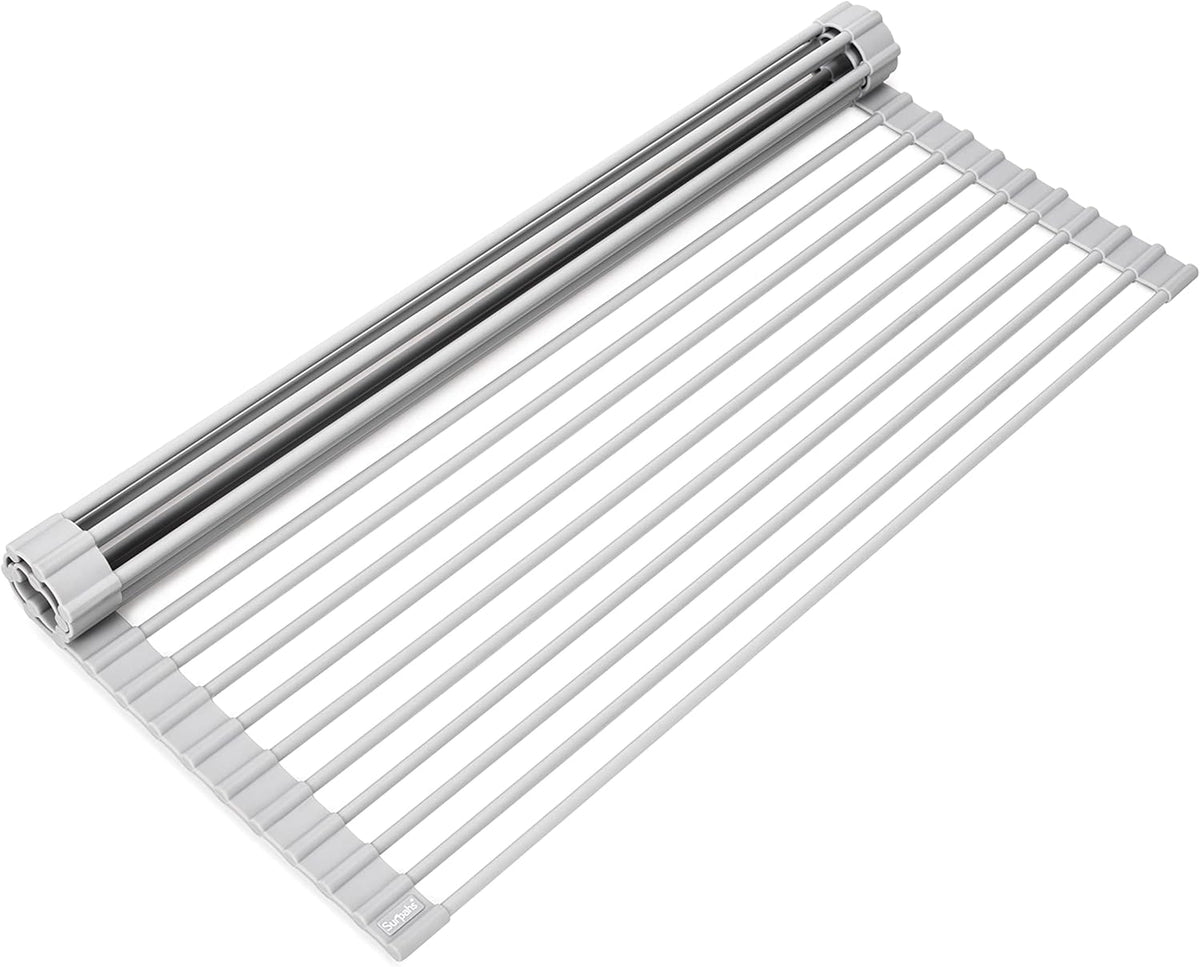 Surpahs Over Sink Foldable Multipurpose Roll-Up Dish Drying Rack, Silicone Wrapped Stainless Steel