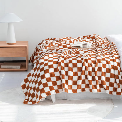 LOMAO Throw Blankets Flannel Blanket with Checkerboard Grid Pattern Soft Throw Blanket for Couch