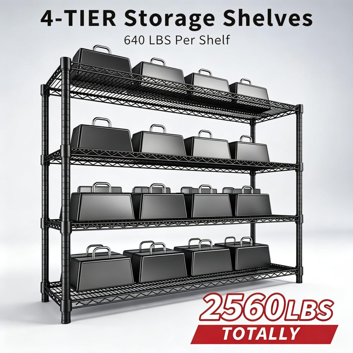 Garvee 4-Tier Wire Shelving 2560LBS Heavy Duty Storage Shelves Garage Rack