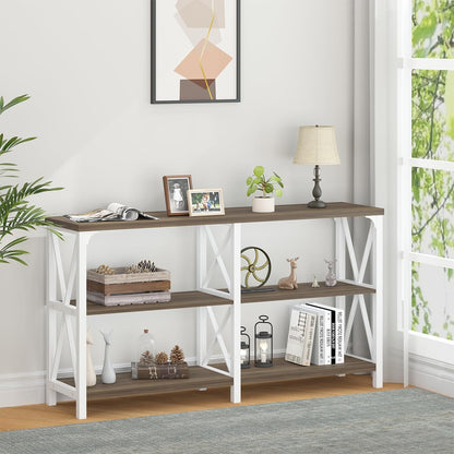 LVB Farmhouse Entryway Table, Industrial Wood Sofa Table with Storage Shelf, Modern Console Tables