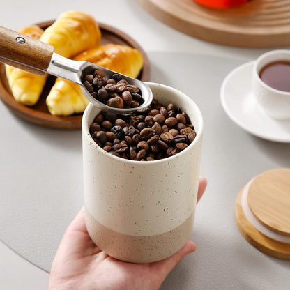 vancasso Sabine Small Ceramic Canister with Airtight Wood Lid - 18 oz Kitchen Storage for Coffee