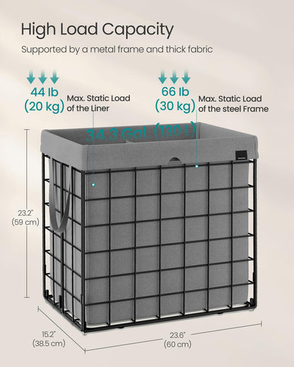 SONGMICS Laundry Hamper, 34.3 Gal. (130L) Laundry Basket, Collapsible Clothes Hamper, Removable and