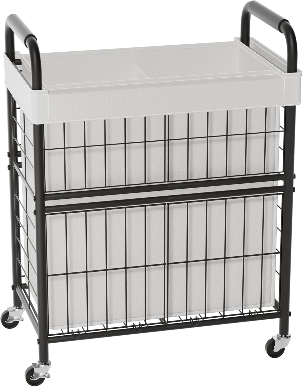 Laundry Hamper 2 Section, 110L Rolling Laundry Sorter Basket with Wheels, 2 Compartment Clothes